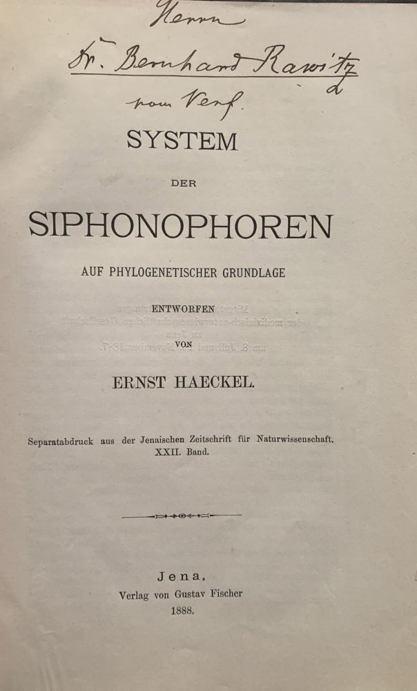 Item #10488 (1) System der Siphonophoren auf Phylogenetischer Grundlage entworfen; (2) Plankton-Composition; (3) Die cambrische Stammgruppe der Echinodermen. Ernst HAECKEL.