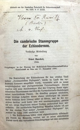 (1) System der Siphonophoren auf Phylogenetischer Grundlage entworfen; (2) Plankton-Composition; (3) Die cambrische Stammgruppe der Echinodermen.