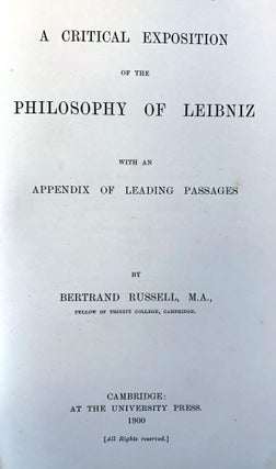 Item #16183 A critical exposition of the philosophy of Leibniz. Bertrand RUSSELL
