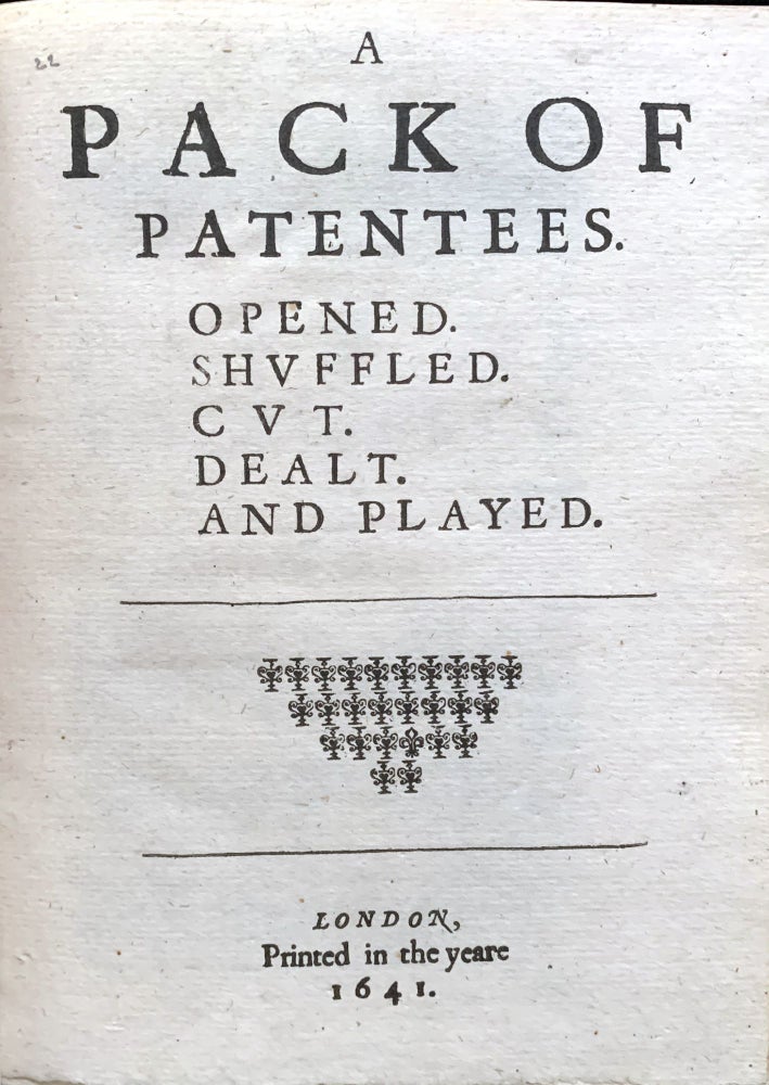 Item #17940 A pack of patentees. Opened. Shuffled. Cut. Dealt. And played. PATENTS, ANONYMOUS.