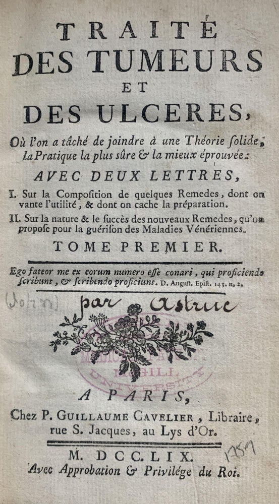 Item #18146 Traité des tumeurs et des ulceres. Jean ASTRUC.