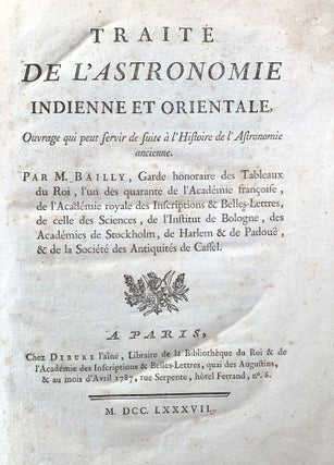 Item #322 Traite de l'astronomie Indienne. Jean Sylvain BAILLY